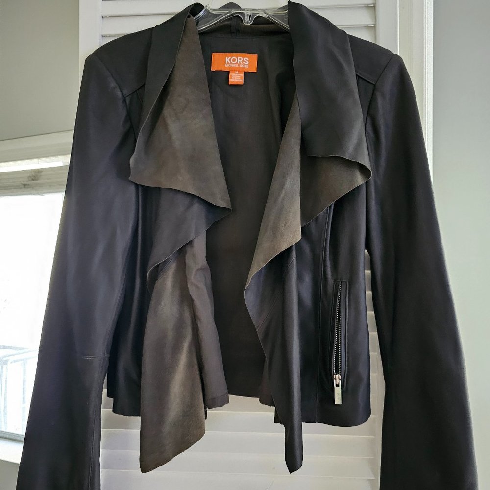 KORS Michael Kors Leather Jacket - Size Medium - Gently Used - DARK BROWN